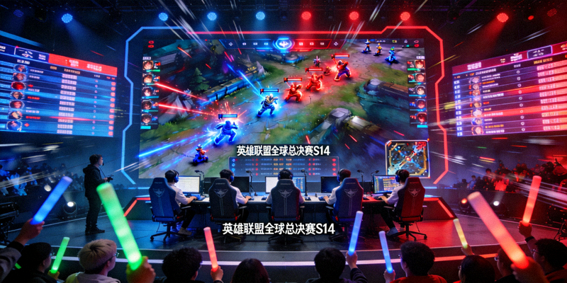 英雄联盟全球总决赛S14现场激烈对战画面